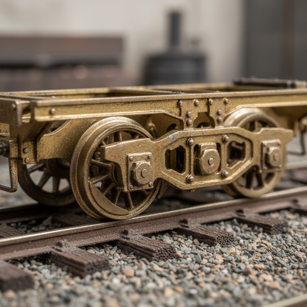 The main body of this train car may be crossed and strengthened by a metal steel grid jutting from the underside, offering...